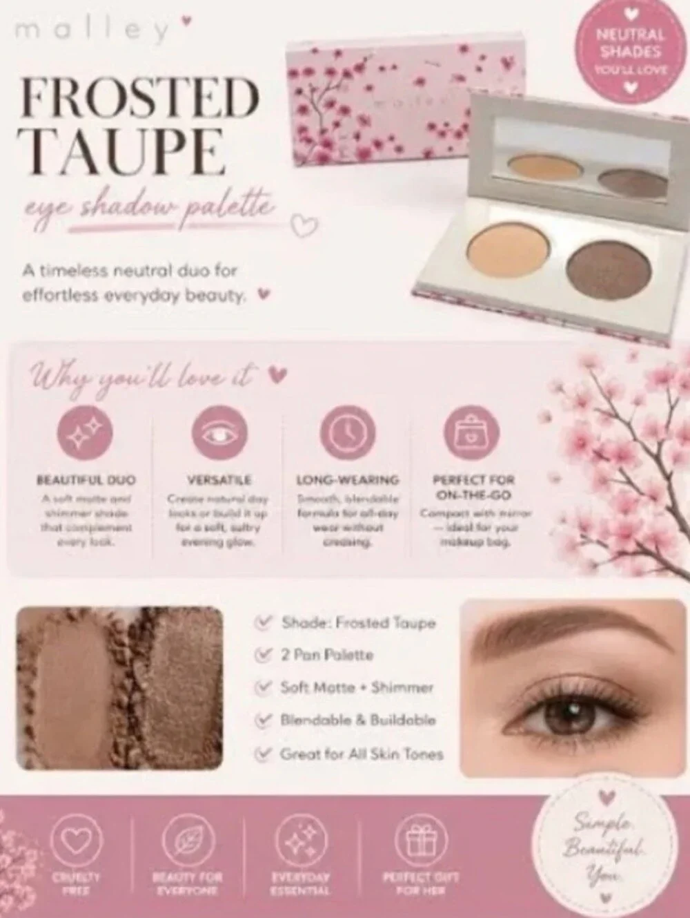 Mally Beauty Frosted Taupe Eyeshadow Duo - Peach Nude & Shimmer Taupe